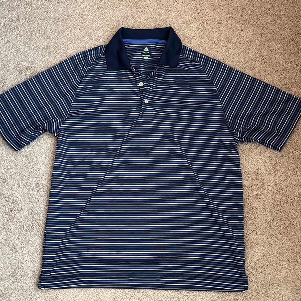 Bolle Navy and White Striped Polo Shirt